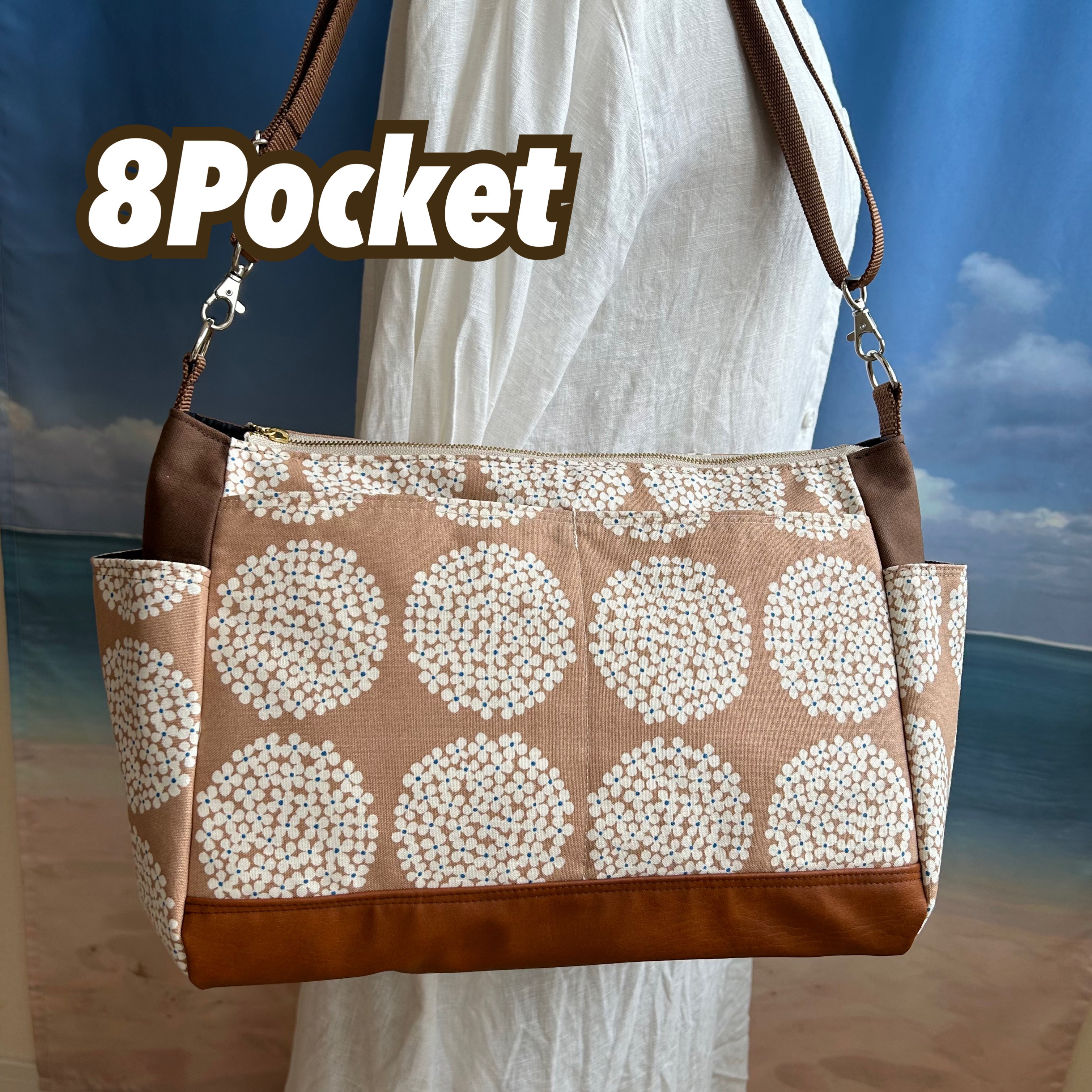 ポケット8室　サイドポケットが便利な ショルダーバッグ 2way ボディバッグ　長さ調節可能　紫陽花11番全11色