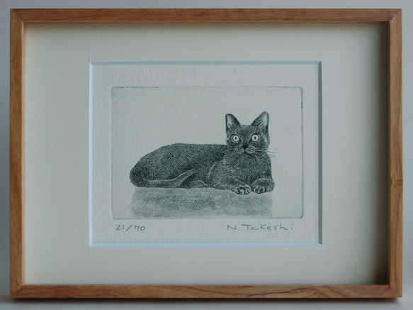 くつろぐ猫 / 銅版画 (額あり） 版画 Atelie Gray 通販 3649472