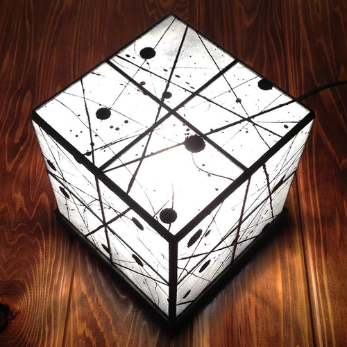 送料無料》ステンドグラス 照明 Cube Light 〜和紙 I〜（黒