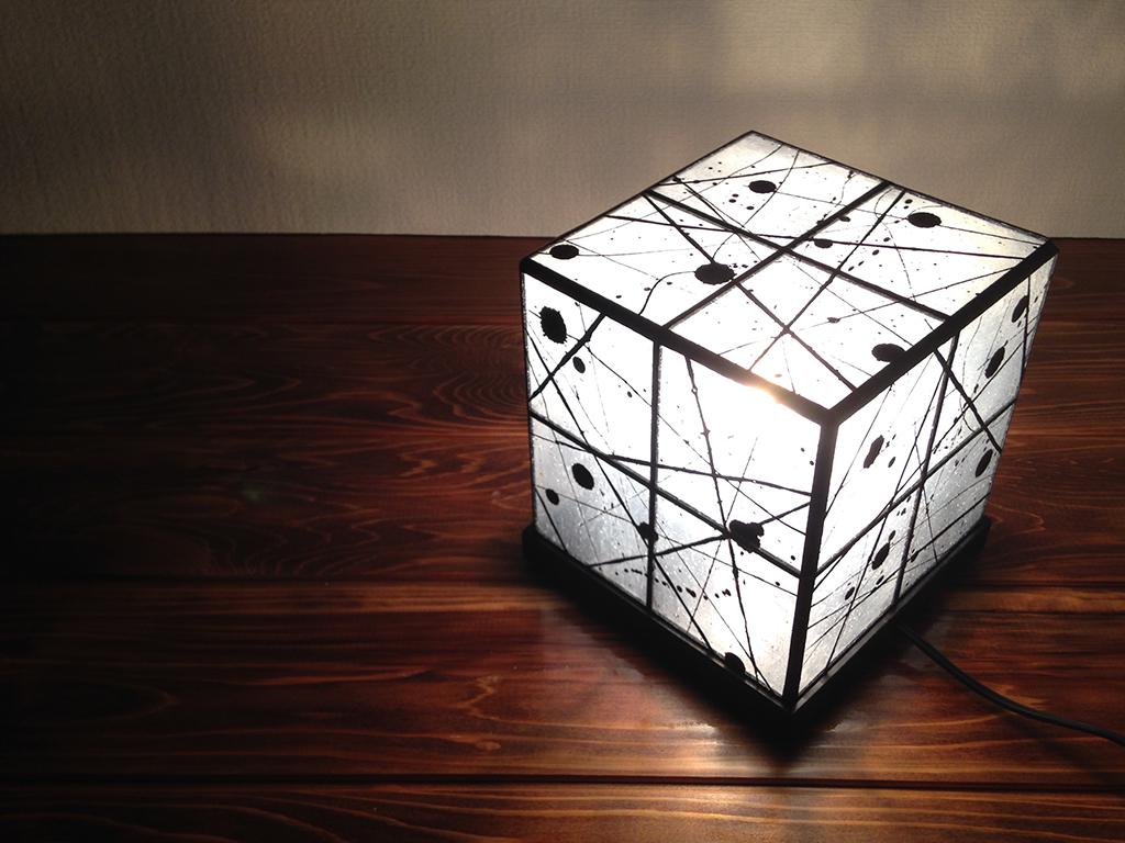 送料無料》ステンドグラス 照明 Cube Light 〜和紙 I〜（黒
