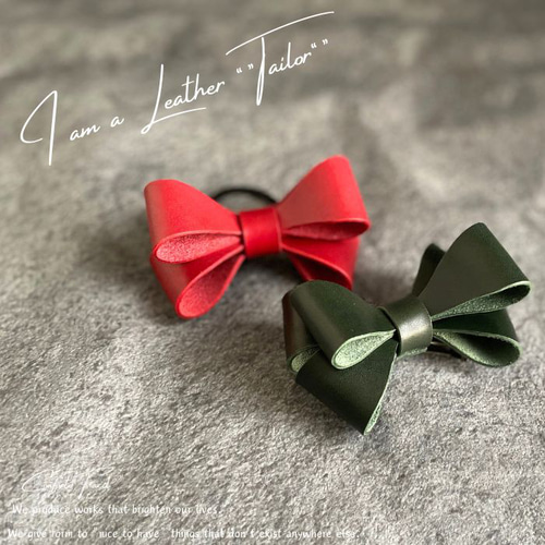 7色・リボンの本革ヘアアクセサリー・バレッタ・ヘアゴム・ラッピング