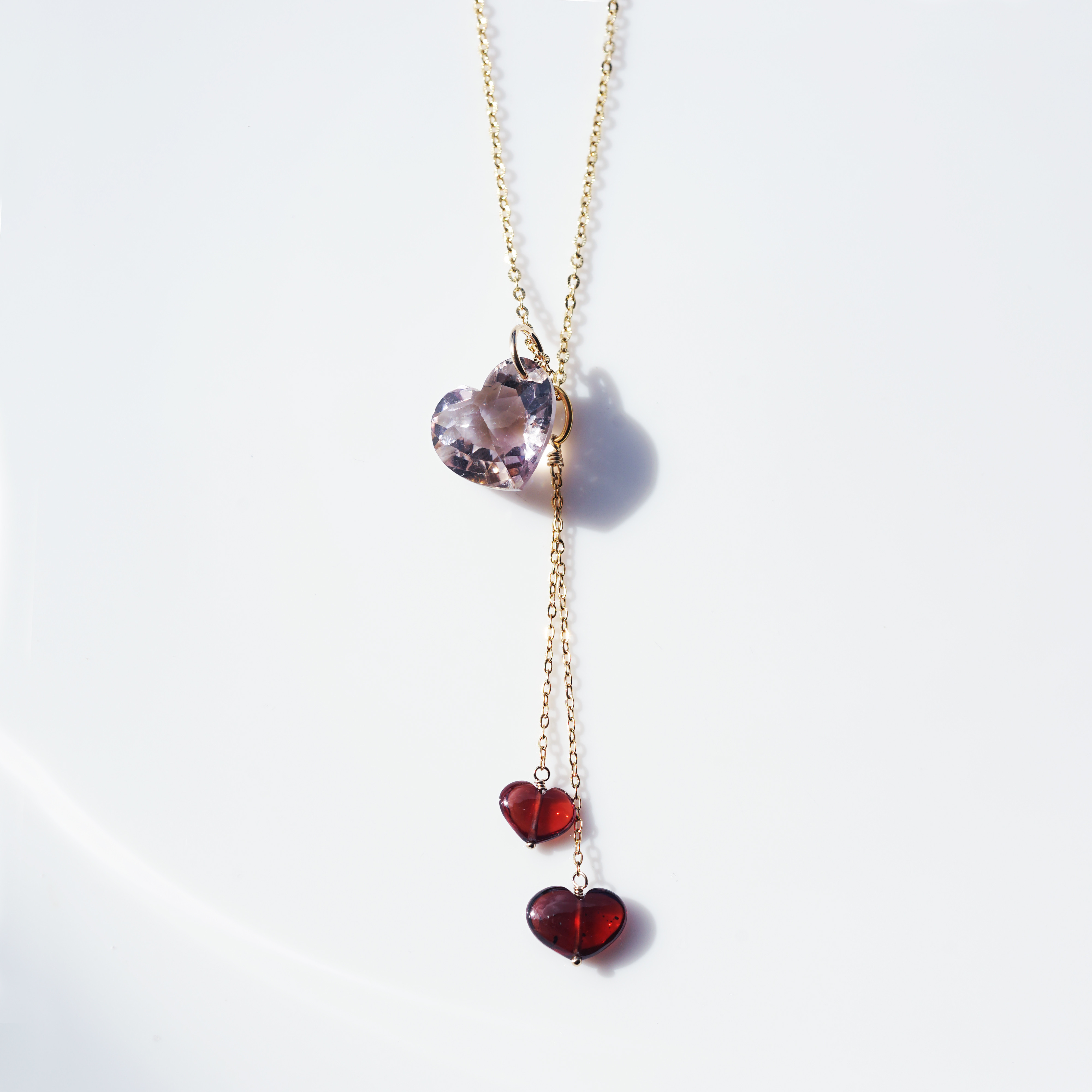☆４WAY★ハートカットのアメトリンとガーネットの60cmスライド・サージカルステンレスネックレス　～想ひ色