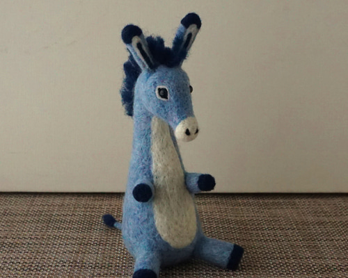 受注制作作品】もこもこロバさん（青） ☆あかころ☆羊毛フェルト