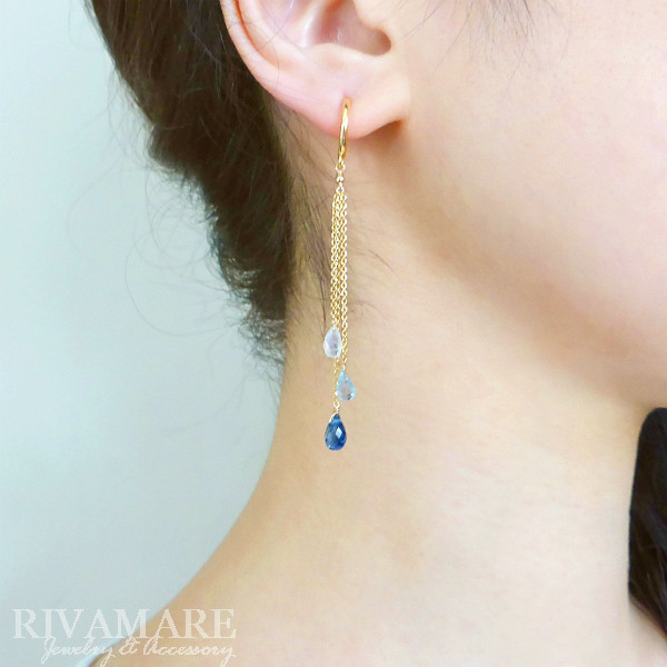 「時間旅行のパシオン」カイヤナイト スカイブルートパーズ レインボームーンストーン スリーストーン イヤリング