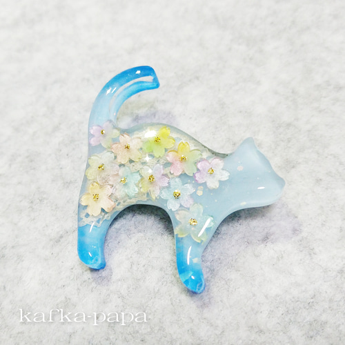 1点のみ❤NO.740❤猫 桜❤レジンへアゴム ブローチ