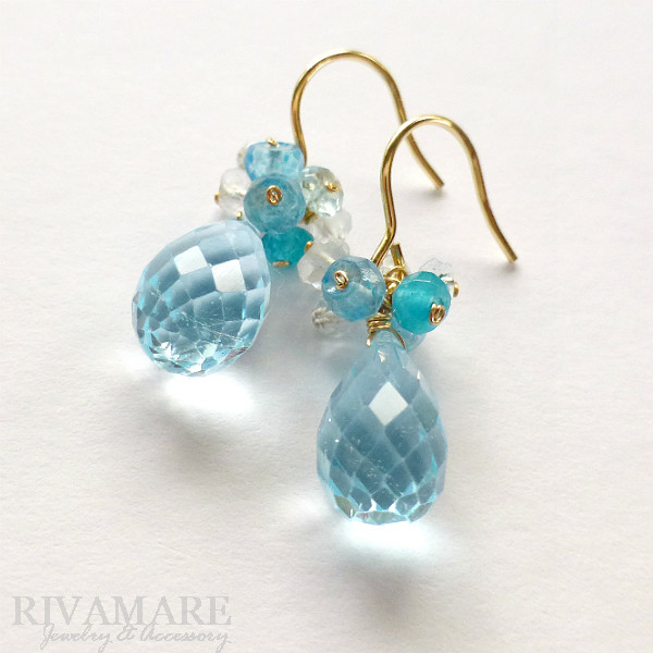 宝石質 大粒12ｍｍ 「真夏のマルダムール」スカイブルートパーズ アクアマリン ネオンブルーアパタイト ピアス