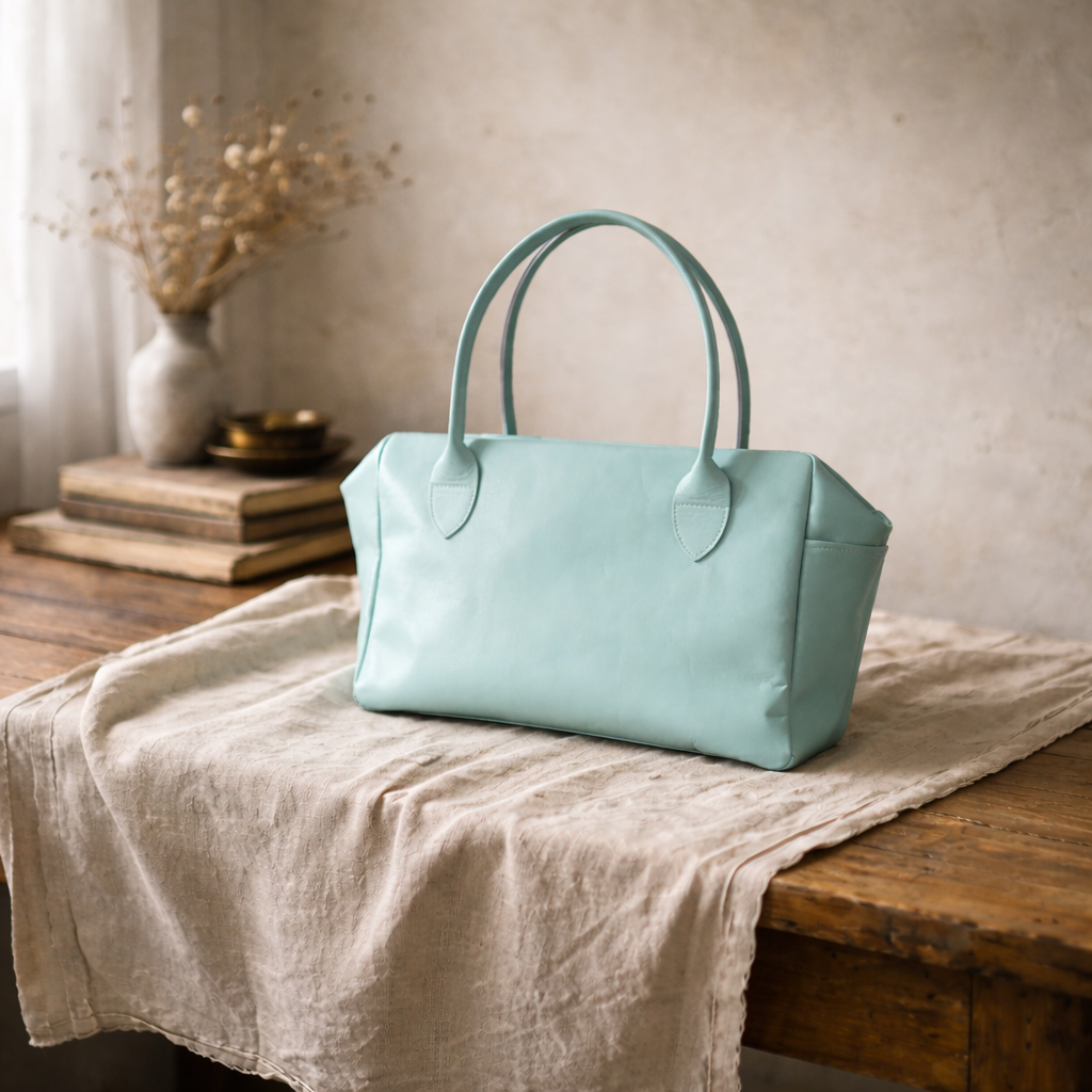 淡い風合い。本革 パラシュートバッグ／ライトブルー｜軽やかカラーで楽しむヴィンテージミリタリー