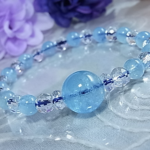 アクセサリー 【超透明】 アクアマリン ブレスレット ☆海の石☆青