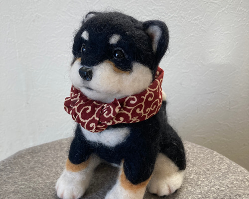 受注制作】羊毛フェルト人形 柴犬仔犬(黒柴) 羊毛フェルト