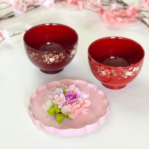 最終出品　漆器椀 5個　可愛い赤い花 お椀 木製 汁椀 桜柄おかゆ椀 赤 5客セット : 曲げわっぱ弁当箱