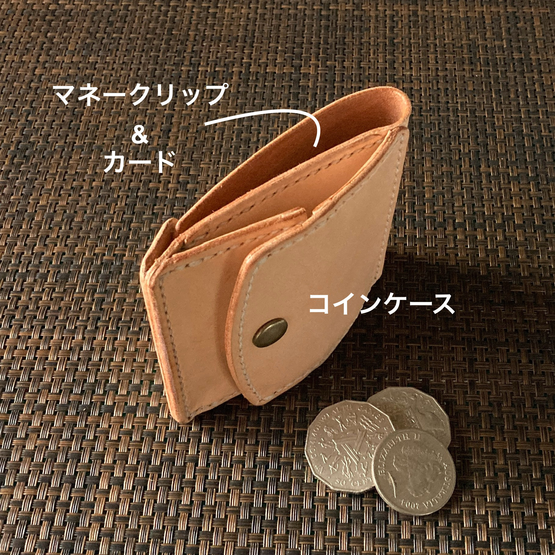 大容量錢夾附硬幣盒 CMC-01 鈔票夾附硬幣盒 天然皮革 D 形環選項