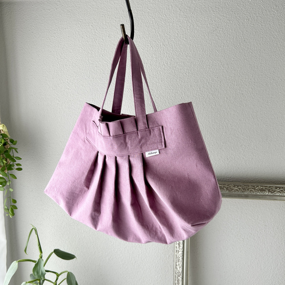 綿麻》ラベンダー色のプリーツトートバッグ・Sサイズ ハンドバッグ