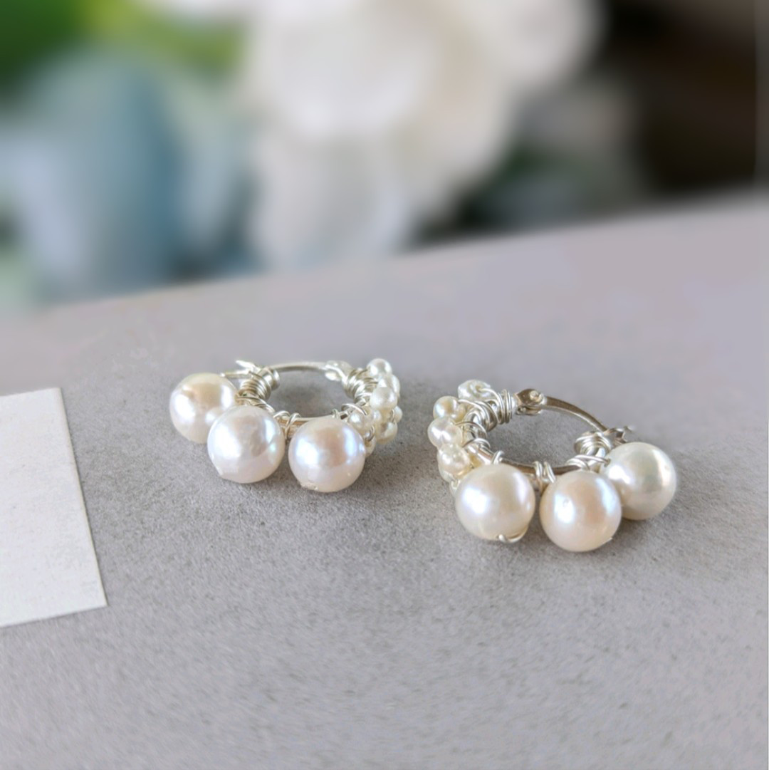 淡水パールフラワー チタンポストフープピアスorイヤリング SV92514kgfウェディングサージカルステンレス