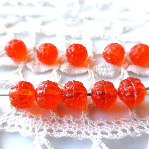 オレンジ味の飴 チェコビーズCzech Glass Beads10個 ビーズ bunako