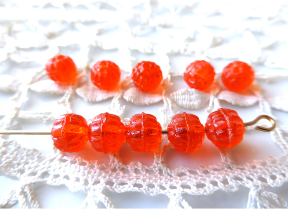 オレンジ味の飴 チェコビーズCzech Glass Beads10個 ビーズ bunako
