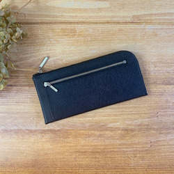 薄くて軽くて大容量なL字長財布 14枚カードポケット 牛革 カラフル ブラック 日本製【Squeeze スクイーズ】 2枚目の画像