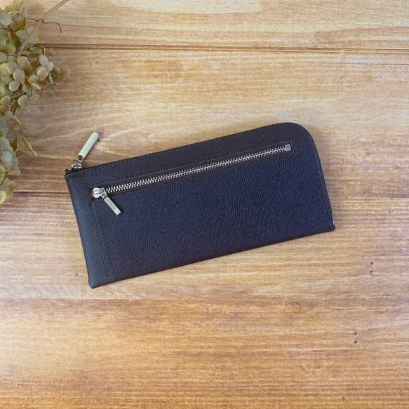 薄くて軽くて大容量なL字長財布 14枚カードポケット 牛革 カラフル ブラック 日本製【Squeeze スクイーズ】 3枚目の画像