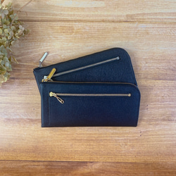 薄くて軽くて大容量なL字長財布 14枚カードポケット 牛革 カラフル ブラック 日本製【Squeeze スクイーズ】 1枚目の画像