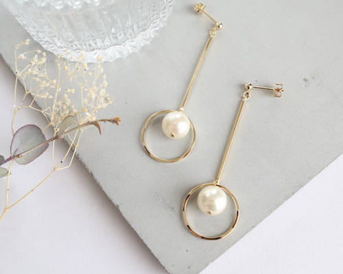 新規購入 bigパールとリングのピアス/イヤリング ピアス（フック ピアス