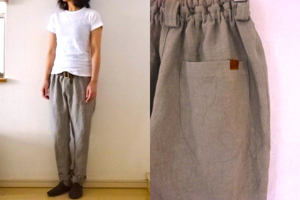 【受注制作】ベージュグレー　綾織り40リネン　ゆるりパンツ