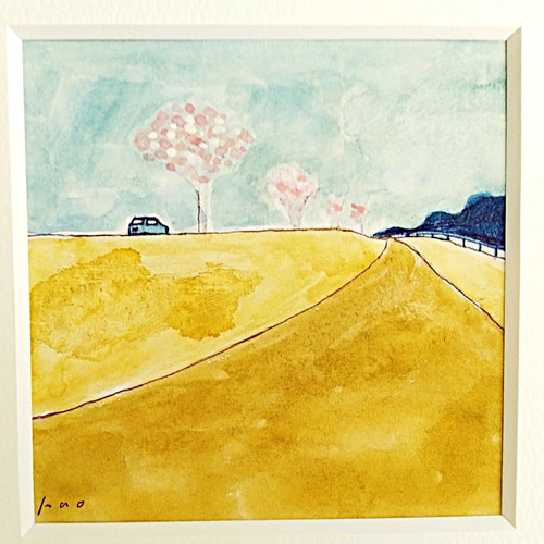 水彩｜原画「花曇り」※木製額縁入り（18×18㎝フレーム） 絵画 絵