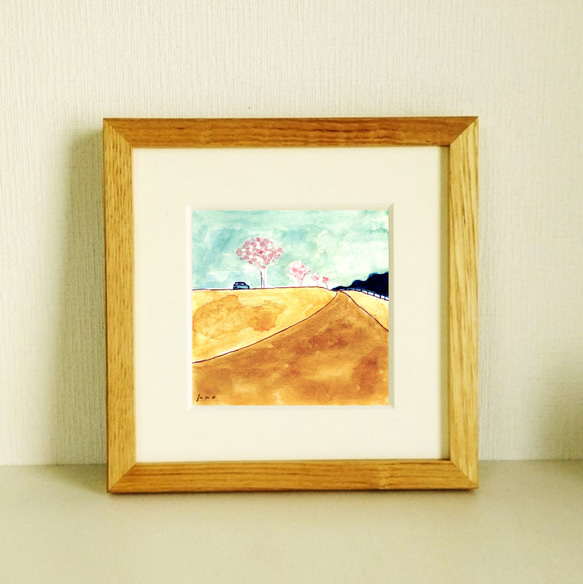 水彩｜原画「花曇り」※木製額縁入り（18×18㎝フレーム） 絵画 絵