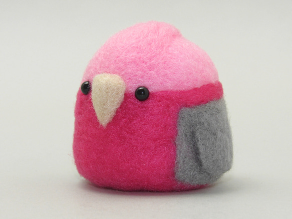 羊毛フェルト まんまるモモイロインコちゃん マット付き 丸トリ No.34 ももいろいんこ ／ 羊毛フェルト マスコット 羊毛