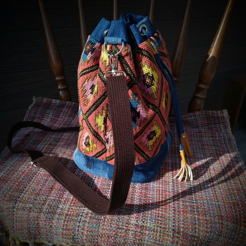 巾着ショルダーオルテガ巾着ショルダーバックデニムリメイク