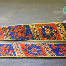 インドのチロリアンテープ：花 ギザギザ　橙青（IRL01-2) 1枚目の画像
