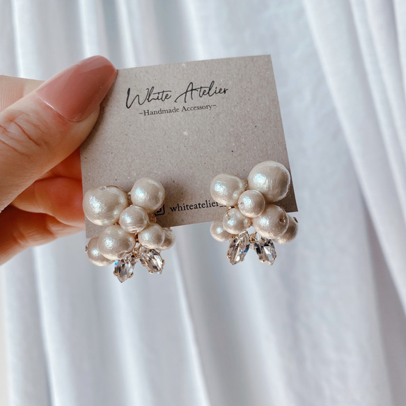 [送料無料] cotton pearl flower back charm pierce 2枚目の画像