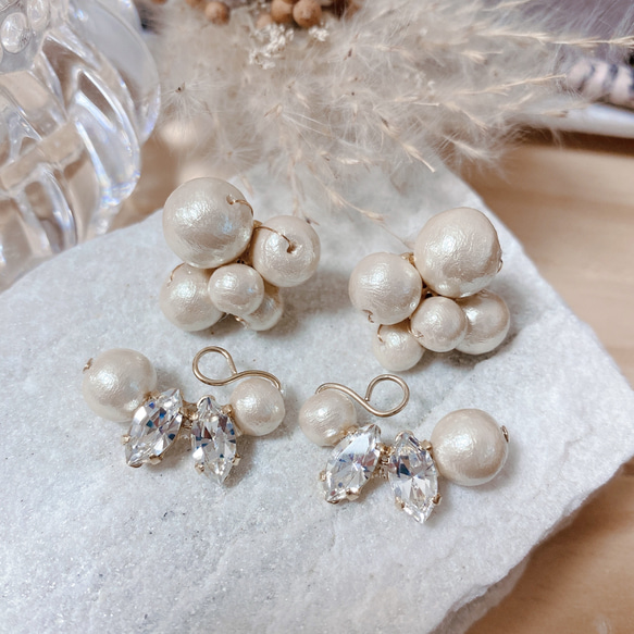 [送料無料] cotton pearl flower back charm pierce 3枚目の画像