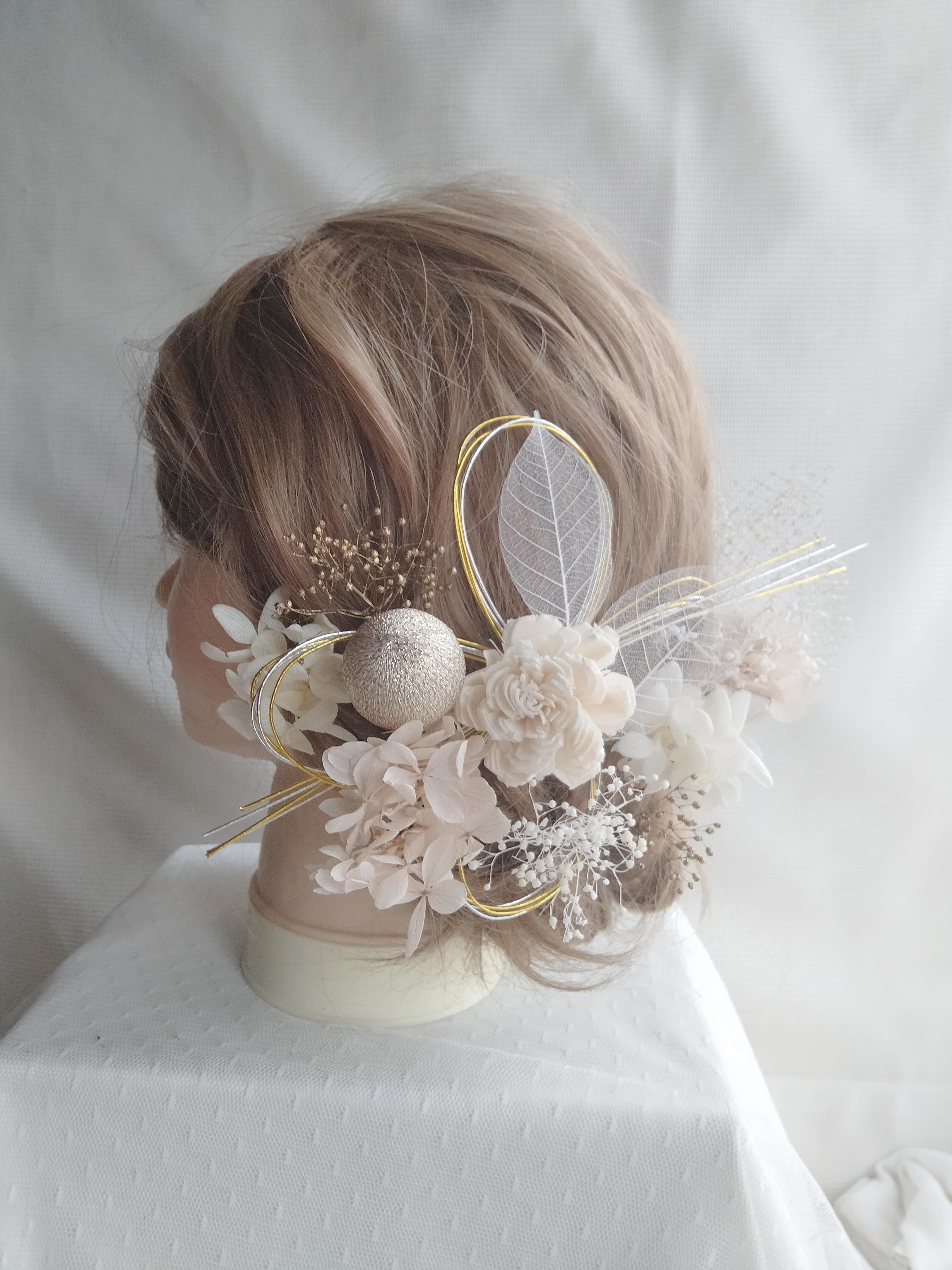 ローズと和玉・水引の卒業式髪飾り　成人式髪飾り　結婚式