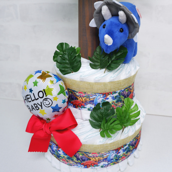 オムツケーキ　恐竜　おむつケーキ　出産祝いや誕生日祝いに！　 2枚目の画像