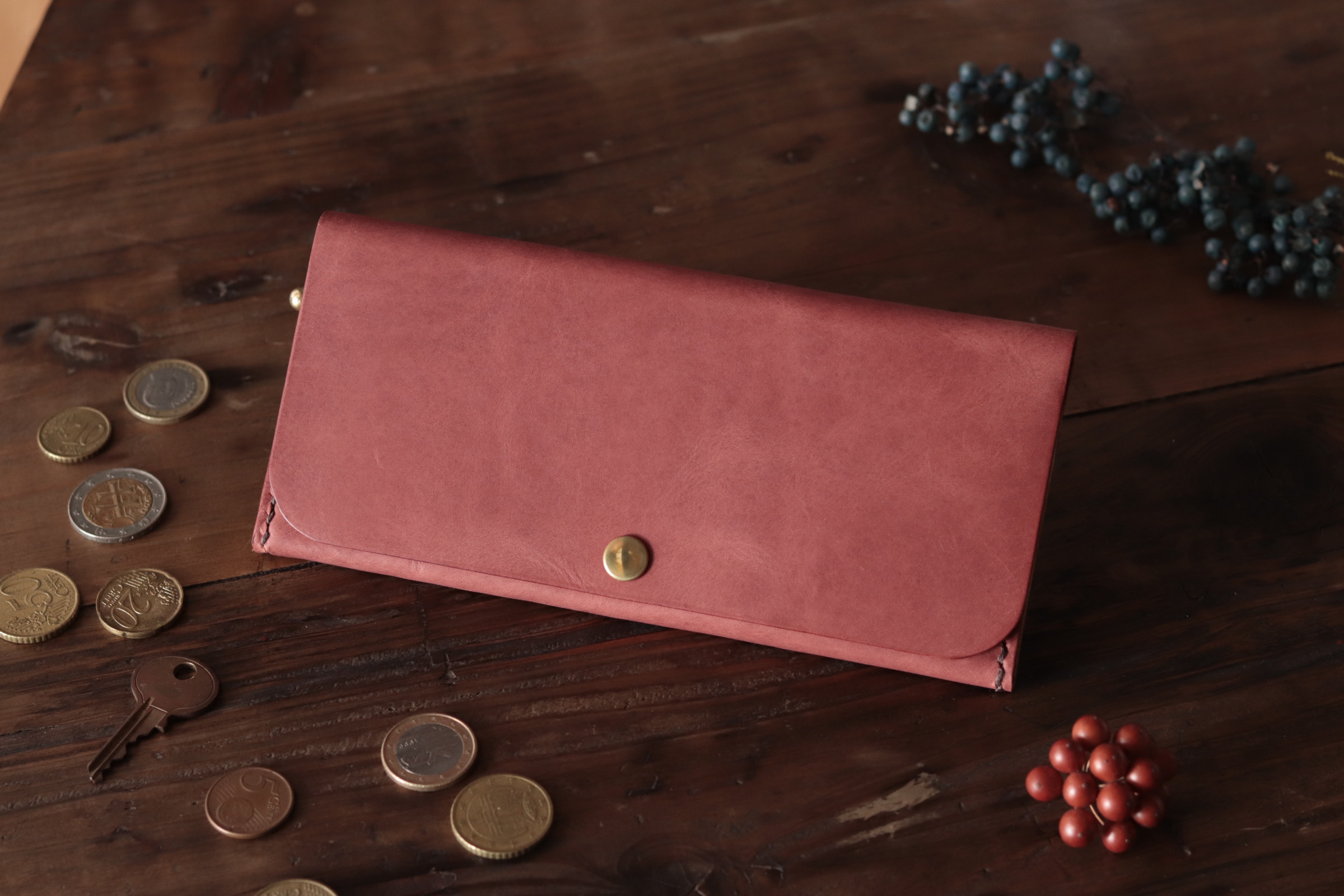 【現品販売･4月閉店】【ワインレッド×ブラウン】◎薄い◎シンプルスリムな長財布◎現物販売