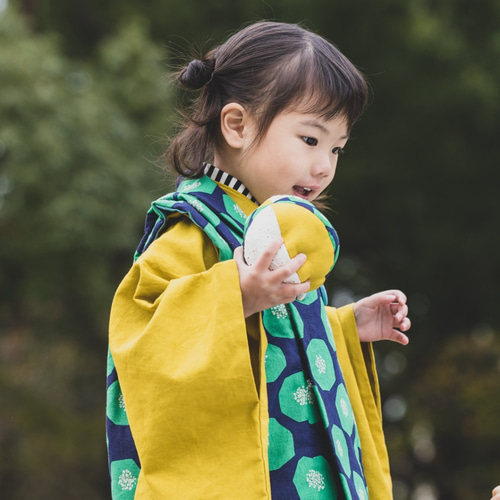 七五三　被布コートのみ　男の子　マスタード　ハンドメイド ミルクホワイト]男の子被布コート単品七五三3歳鷹