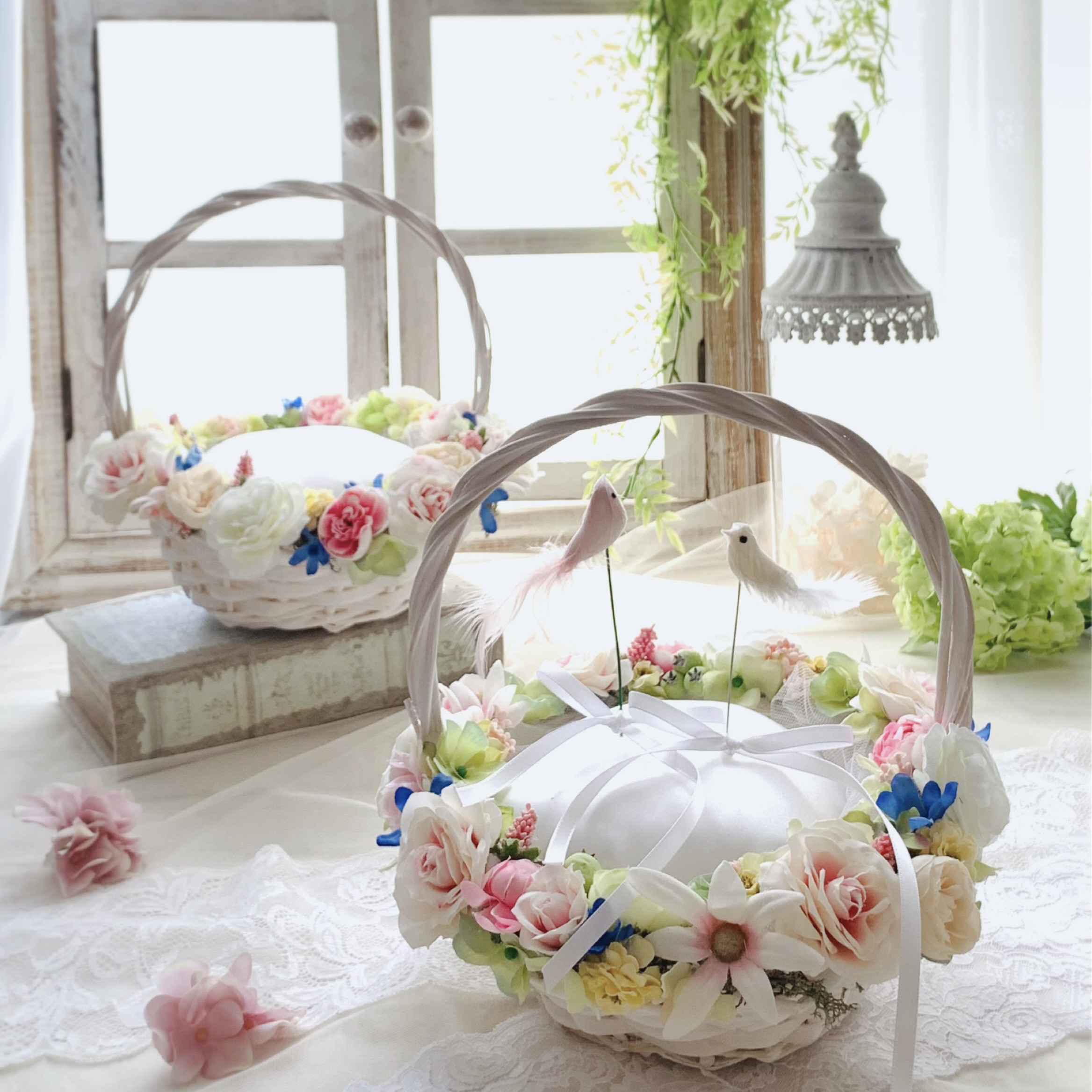 リングピロー　小鳥が愛を運ぶリングピロー　バスケット　ウェディング