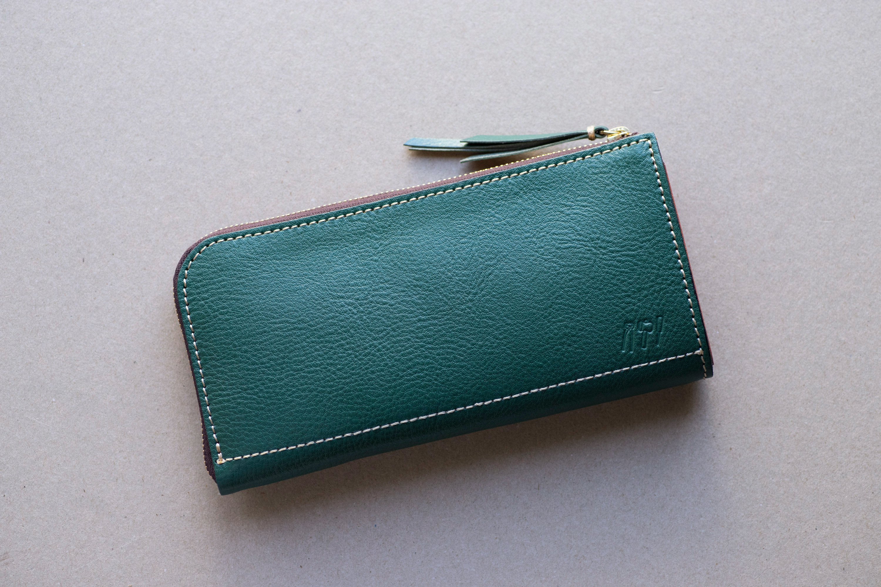 本革　L字ファスナー長財布　レディース　グリーン　キャッシュレス　春財布　グロスシュリンクレザー　aw-05ns