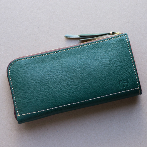 本革 L字ファスナー長財布 レディース グリーン キャッシュレス 春財布