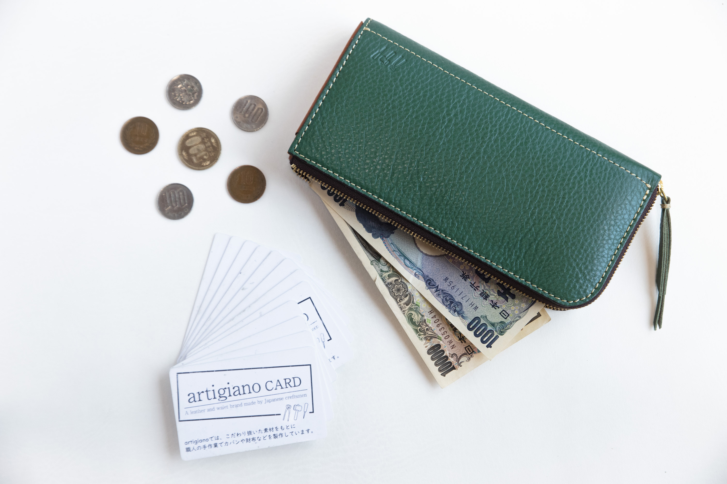 本革　L字ファスナー長財布　レディース　グリーン　キャッシュレス　春財布　グロスシュリンクレザー　aw-05ns
