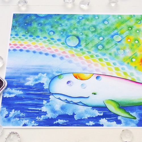手描き原画「虹色に溶けるクジラ」 手描き原画「虹色に溶けるクジラ」