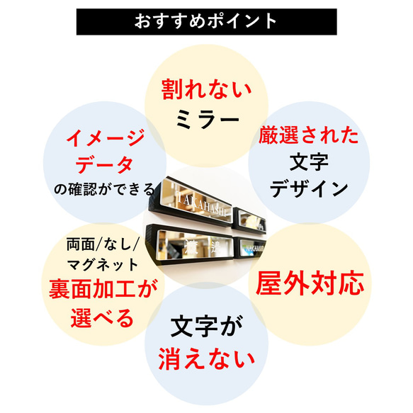 表札 【 送料無料 】 割れない ミラー + 国産檜 ネームプレート 置物 ギフト 35mm×130mm 6枚目の画像