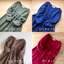 【24色】ふんわりギャザーワンピース 【S,M,L,LL】コットンリネン［七分袖・長袖］秋冬春 15枚目の画像