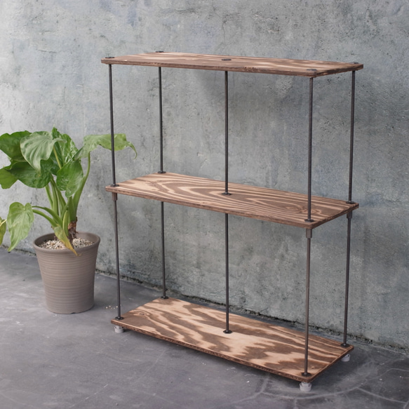 即納＆送料込】wood iron shelf 730*600*225〈ブラウン〉 棚 アイアン