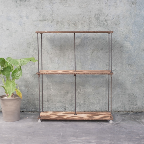 【即納＆送料無料】wood iron shelf 710*600*225〈ブラウン〉 2枚目の画像