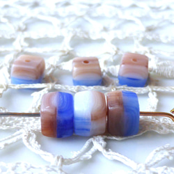 10個　キューブ青薄茶マーブル　チェコビーズCzech Glass Beads 1枚目の画像