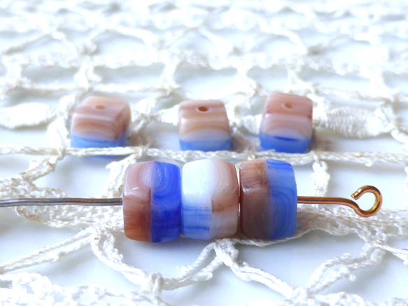 10個　キューブ青薄茶マーブル　チェコビーズCzech Glass Beads 1枚目の画像