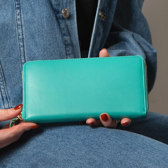 真皮錢包，圓形拉鍊，大容量，綠色，HAW001，啞光牛皮，越用越有味道，成為您生活的一部分。 第16張的照片