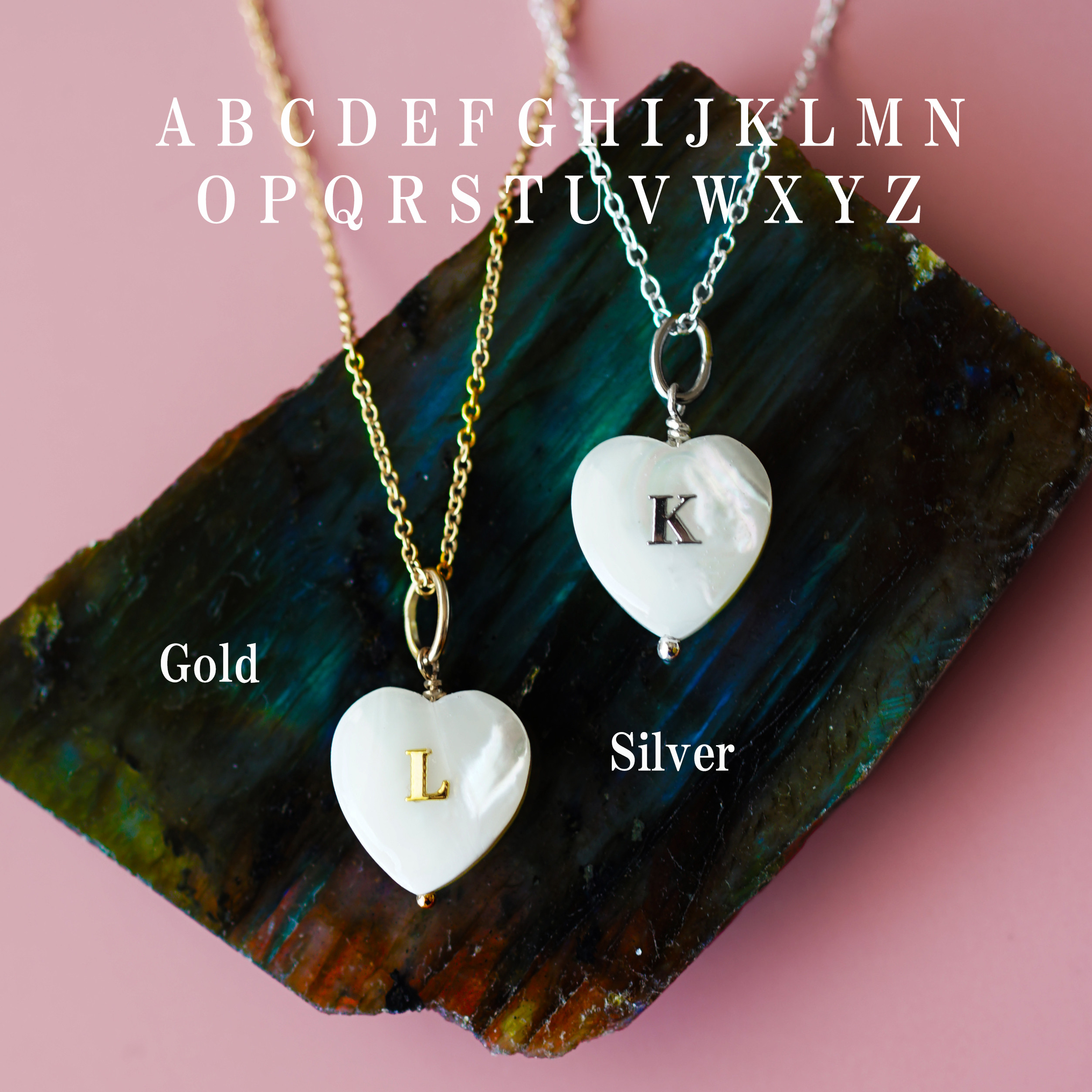イニシャル選べる！ハートのマザーオブパールネックレス　～A to Z 5,624円