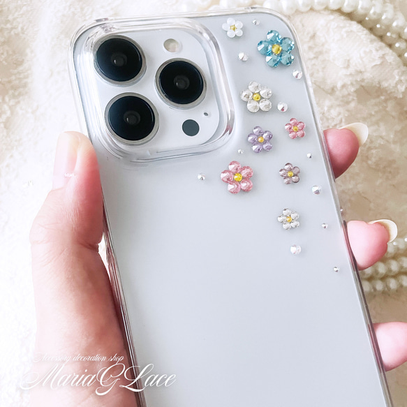 【mariaglace】パステルフラワーデコスマホケース iPhone15pro iPhone14 pro Xperia 7枚目の画像