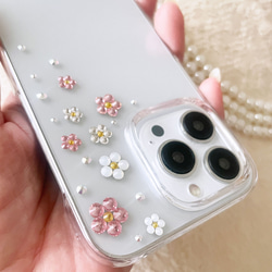 【mariaglace】パステルフラワーデコスマホケース iPhone15pro iPhone14 pro Xperia 3枚目の画像